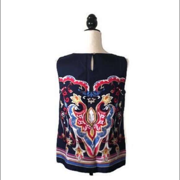Talbots Blue/Red/Gold/Tan/Wht Silk Sleeveless Top - Picture 6 of 6